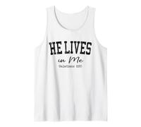 Christian Shirts Women Men HE Lives in Me Faith Jesus Quote Tank Top
