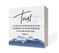 Christian Sign, Scripture Decor, Wooden Box Sign Desk Decor, Inspirational Table Signs with Quotes, Rustic Home Decor, Religious Gifts, Trust In The Lord with All Your Heart - Proverbs 3:5-6