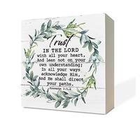 Christian Sign, Scripture Decor, Wooden Box Sign Desk Decor, Rustic Wood Table Sign, Rustic Farmhouse Home Decor, Gift for Christian Family Friends, Trust in the Lord with All Your Heart Sign