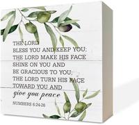 Christian Sign,Scripture Decor,Wooden Box Sign Desk Decor,Table Art Signs,Greenery Home Decor,Religious Scripture Encouragement Gifts,The Lord Bless You And Keep You - Numbers 6：24-26 5x5 inch