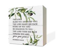 Christian Sign, Scripture Decor, Wooden Box Sign Desk Decor, Table Art Signs, Greenery Home Decor, Religious Scripture Encouragement Gifts, The Lord Bless You and Keep You - Numbers 6:24-26