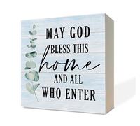Christian Sign, Wooden Box Sign Desk Decor, Inspirational Table Signs, Christian Home Decor, Religious Artwork for Farmhouse Decor, May God Bless This Home and All Who Enter Sign D