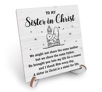 Christian Sister Gifts from Sisters To My Sister In Christ Inspirational Desk Decor Wood Sign Bible Verse Religious Sisters Gift Plaque with Wood Stand for Sister Friends Bestie Faith Friendship