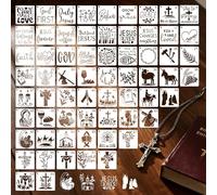 Christian Stencils for Painting, 64PCS 3x3 Inch Plastic Bible Stencils for Crafts Reusable, with Cross, Jesus, Angel & Bible Verse Designs, for DIY Wood Signs, Journaling, Card Making & Projects