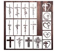Christian Stencils Painting on Wood, Religious Bible Stencils for Journaling Reusable Motivational Saying Faith God Bible Verse Stencils for Farmhouse Wood Signs Home Décor (16 Christian Cross)
