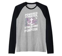 Christian Streamer Powered by Prayer Streaming with Purpose Raglan Baseball Tee