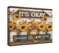 Christian Sunflower Art Puzzles for Adults 1000 Pieces Nature, Religious Inspirational Scripture Bible Jigsaw Puzzles, Beautiful Flower Butterfly Impossible Puzzle
