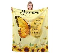 Christian Sunflower Butterfly Blanket, Religious Inspirational Gift, God Says You Are Bible Verse Throw, Faith Gift for Women/Mom/Sister/Wife, 60x80 in