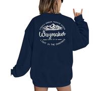 Christian Sweatshirt for Women Waymaker Miracle Worker Promise Keeper Hoodie Christian Gift Long Sleeve Tee Shirt, Dark Dark Blue, S