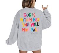 Christian Sweatshirt Women Bible Verse Pullover Christian God Is Within Her Long Sleeve Inspirational Blouse Top, Grey, Medium