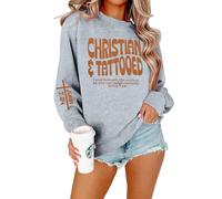 Christian Sweatshirt Women Oversized Jesus Faith Shirt Bible Verse Inspirational Sweater Religious Long Sleeve Tops, Grey, S