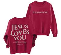 Christian Sweatshirts for Women Faith Sweater Jesus Loves You Jumpers Casual Long Sleeve Tops