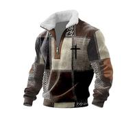 Christian Sweatshirts Quarter Zip Pullover Men Fleece Stand Collar Mens Jumpers Christ Crosses Printed Long Sleeve Sweatshirt Block Color Winter Warm Sweater (Grey-1, XL)