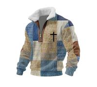 Christian Sweatshirts Quarter Zip Pullover Men Fleece Stand Collar Mens Jumpers Christ Crosses Printed Long Sleeve Sweatshirt Block Color Winter Warm Sweater (Black-1, L)
