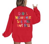 Christian Sweatshirts Women Jesus Faith Graphic Pullover Shirts God is within Her She Will Not Fall Sweatshirt Christian Religious Crewneck Long Sleeve Pullovers Tops Jumpers Casual Work Comfy Sweater