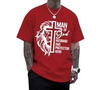 Christian T-Shirts for Men Cotton Lion Head Cross Tees Religious Cross Printed T-Shirt Oversized Christ Tops Vacation Clothes
