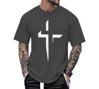 Christian T-Shirts for Men Religious Cross Printed Tees Drop Shoulder Casual Tops Short Sleeve Cotton T-Shirt Travel Gray XL