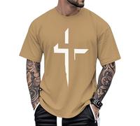 Christian T-Shirts for Men Religious Cross Printed Tees Drop Shoulder Casual Tops Short Sleeve Cotton T-Shirt Travel Khaki M