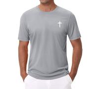 Christian T Shirts for Men Short Sleeve Shirt Jesus Cross Print Graphic Tees Summer Casual Lightweight Crewneck Tops(Grey, XL)