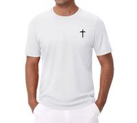 Christian T Shirts for Men Short Sleeve Shirt Jesus Cross Print Graphic Tees Summer Casual Lightweight Crewneck Tops(White, XL)