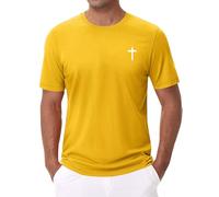 Christian T Shirts for Men Short Sleeve Shirt Jesus Cross Print Graphic Tees Summer Casual Lightweight Crewneck Tops(Yellow, L)