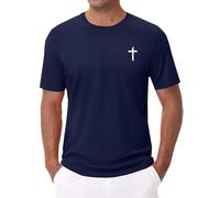 Christian T Shirts for Men Short Sleeve Shirt Jesus Cross Print Graphic Tees Summer Casual Lightweight Crewneck Tops(Dark Blue, L)