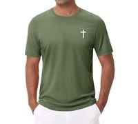 Christian T Shirts for Men Short Sleeve Shirt Jesus Cross Print Graphic Tees Summer Casual Lightweight Crewneck Tops(Mint Green, XXXL)