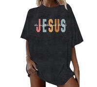 Christian T Shirts for Women Religious Inspirational Shirts Jesus Letter Print Oversized Short Sleeve Top 2025 New