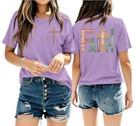 Christian T Shirts for Womens Faith Cross T-Shirt Bible Verse Blessed Printed Tees Religious Inspirational Tops Light Purple