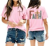 Christian T Shirts for Womens Faith Cross T-Shirt Bible Verse Blessed Printed Tees Religious Inspirational Tops Pink