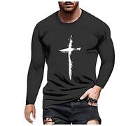 Christian T Shirts Mens Plus Size Graphic Print Casual Sport Church Tees Crewneck Long Sleeve Jesus Cross Faith Tops Gray