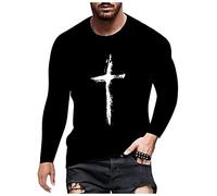 Christian T Shirts Mens Plus Size Graphic Print Casual Sport Church Tees Crewneck Long Sleeve Jesus Cross Faith Tops Black