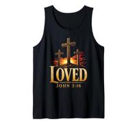 Christian Three Crosses Loved John 3:16 Calvary Sunset Tank Top