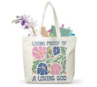 Christian Tote Bag For Women, Bible Verse Canvas Bags For Family, Religious Church Jesus Nativity Gifts For Friends, Grocery Canvas Totes With Handles, Living Proof Of A Loving God, E06