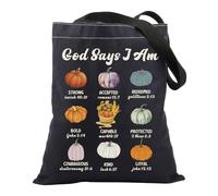 Christian Tote Bag God Says I Am Pumpkin Canvas Tote Bag Fall Vibes Bible Verse Gift Pumpkin Thanksgiving Gifts Shopping Bag