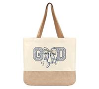 Christian Tote Bags Religious Gifts for Women Cute Coquette Inspirational Blue Bow God Religious Reusable Canvas Tote Bag With Floral for Women Her Mom Wife Girlfriend Sisters Friends Christmas