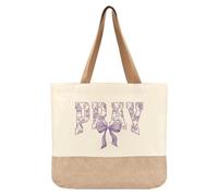 Christian Tote Bags Religious Gifts for Women Cute Coquette Inspirational Purple Bow Religious Reusable Canvas Tote Bag With Floral for Women Her Mom Wife Girlfriend Sisters Friends Christmas