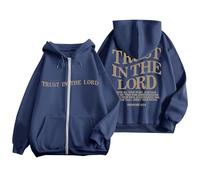 Christian Trust In The Lord Hoodies for Women Trendy Drawstring Jesus Essential Pullover Outfits Religious Fall Zip Up Fleece Lined Graphic Tops 2025 Aesthetic Pray The Lord Faith Navy