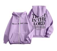 Christian Trust In The Lord Hoodies for Women Trendy Drawstring Jesus Essential Pullover Outfits Religious Fall Zip Up Fleece Lined Graphic Tops 2025 Aesthetic Pray The Lord Faith Light Purple