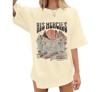 Christian Tshirts Women Oversized Inspirational Christians Faith Tshirts Bible Verse Casual Religious Tee Tops, Beige, M