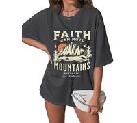 Christian Tshirts Women Oversized Inspirational Christians Faith Tshirts Bible Verse Casual Religious Tee Tops, Gray, S
