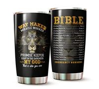 Christian Tumbler - Gifts for Christians on Christmas, Birthday - Religious Tumblers - Christian Cup - Christian Gifts For Men, Women - Bible Emergency Numbers Mug - Lion Christian Tumbler
