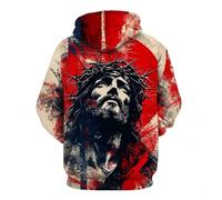 Christian Unisex Hoodie,God Jesus 3D Print Full Zip Casual Loose Sweatshirt Fall Long Sleeve Cross Harajuku Jacket Layering or Wearing Solo for a Casual Look Red
