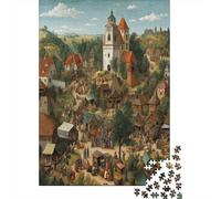 Christian Village Jigsaw Puzzles Celebrating Festivals Challenge Toy Educational Games Home Decoration for Adults& Teenager Age 14 Years Up 70x50cm/1000pcs