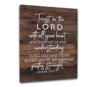 Christian Wall Art 12x16 Inch - Rustic Wooden Bible Verse Canvas Print “Trust in the Lord” - Farmhouse Faith Decor for Bedroom, Living Room or Entryway, Proverbs 3:5-6 Scripture Sign
