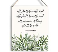 Christian Wall Art All Shall Be Well Julian Of Norwich Quote Wooden Hanging Sign Religious Gifts Bible Verse Wall Art Home Office Bedroom Living Room Decor Baptism Gifts 8 x 10 Inches