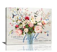 Christian Wall Art Bible Verses Pictures Wall Decor Rustic Floral Canvas Country Flower Print Painting Framed Modern Home Artwork For Bathroom Bedroom Living Room Kitchen Office 20"x16"