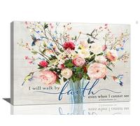 Christian Wall Art Bible Verses Pictures Wall Decor Rustic Floral Canvas Country Flower Print Painting Framed Modern Home Artwork For Bathroom Bedroom Living Room Kitchen Office 24"x16"