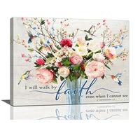 Christian Wall Art Bible Verses Pictures Wall Decor Rustic Floral Canvas Country Flower Print Painting Framed Modern Home Artwork For Bathroom Bedroom Living Room Kitchen Office 16"x12"
