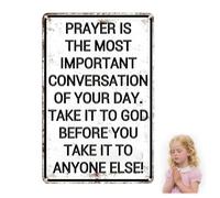 Christian Wall Art, Funny Metal Tin Sign Prayer Is The Most Important Conversation Of Your Day, Vintage Jesus Wall Artwork, Bedroom Wall Decor For Home, Cafe, Bar, Garage, Office, Church Prayer Room